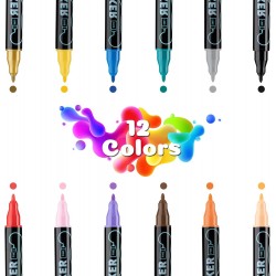 اقلام ماركر اكريليك 12 لون راسين لجميع الاسطح برأس دقيق ورأس نقطي 